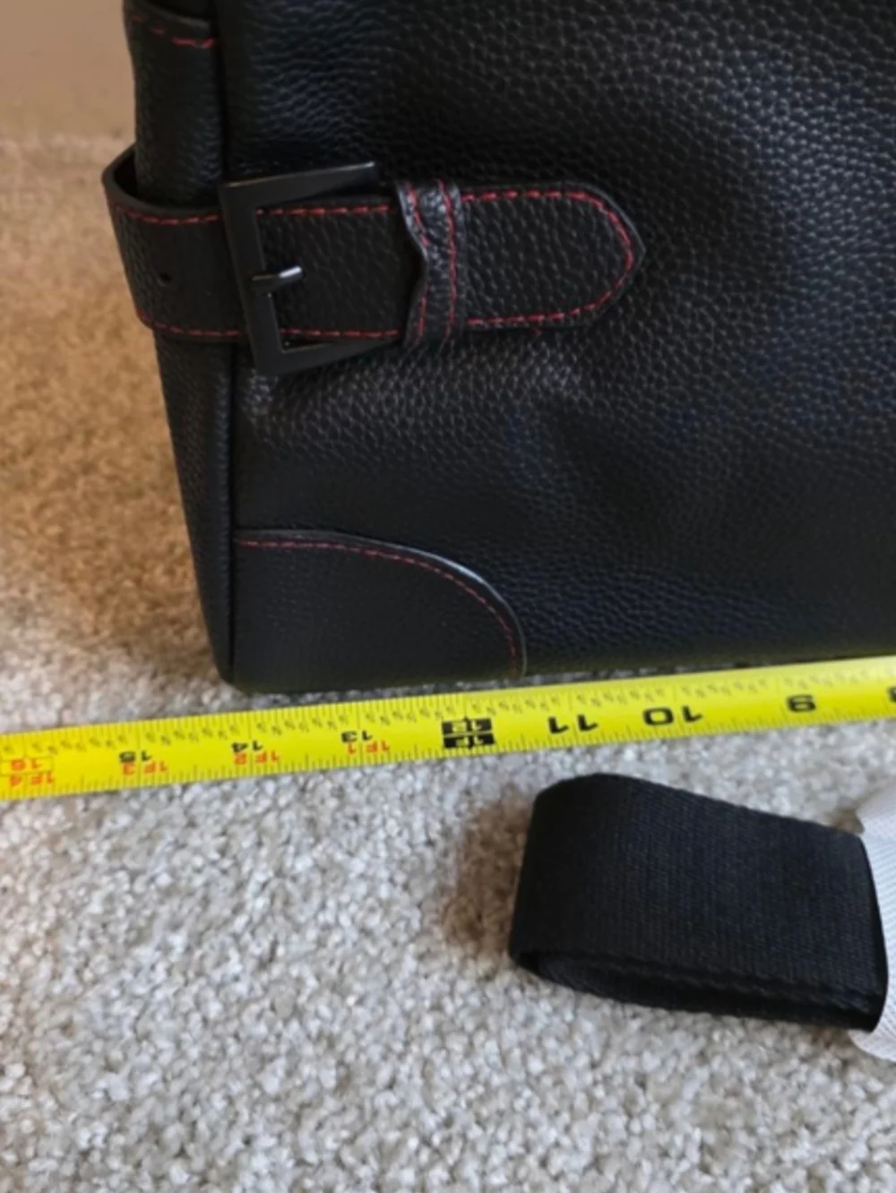 Ralph Lauren Black Leather Messenger with Red Logo Accent